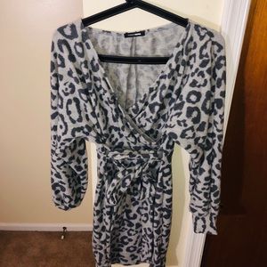Grey Cheetah Wrap Dress